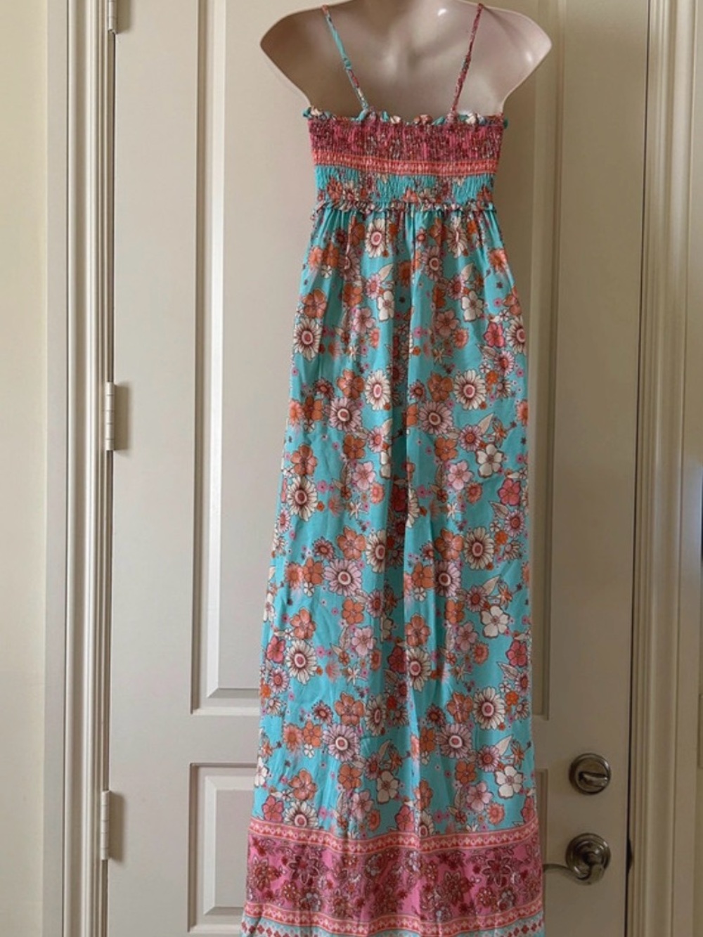 CUPSHE Coral/Turquoise Bohemian Floral Maxi Dress Size S, NWOT - Picture 3 of 5